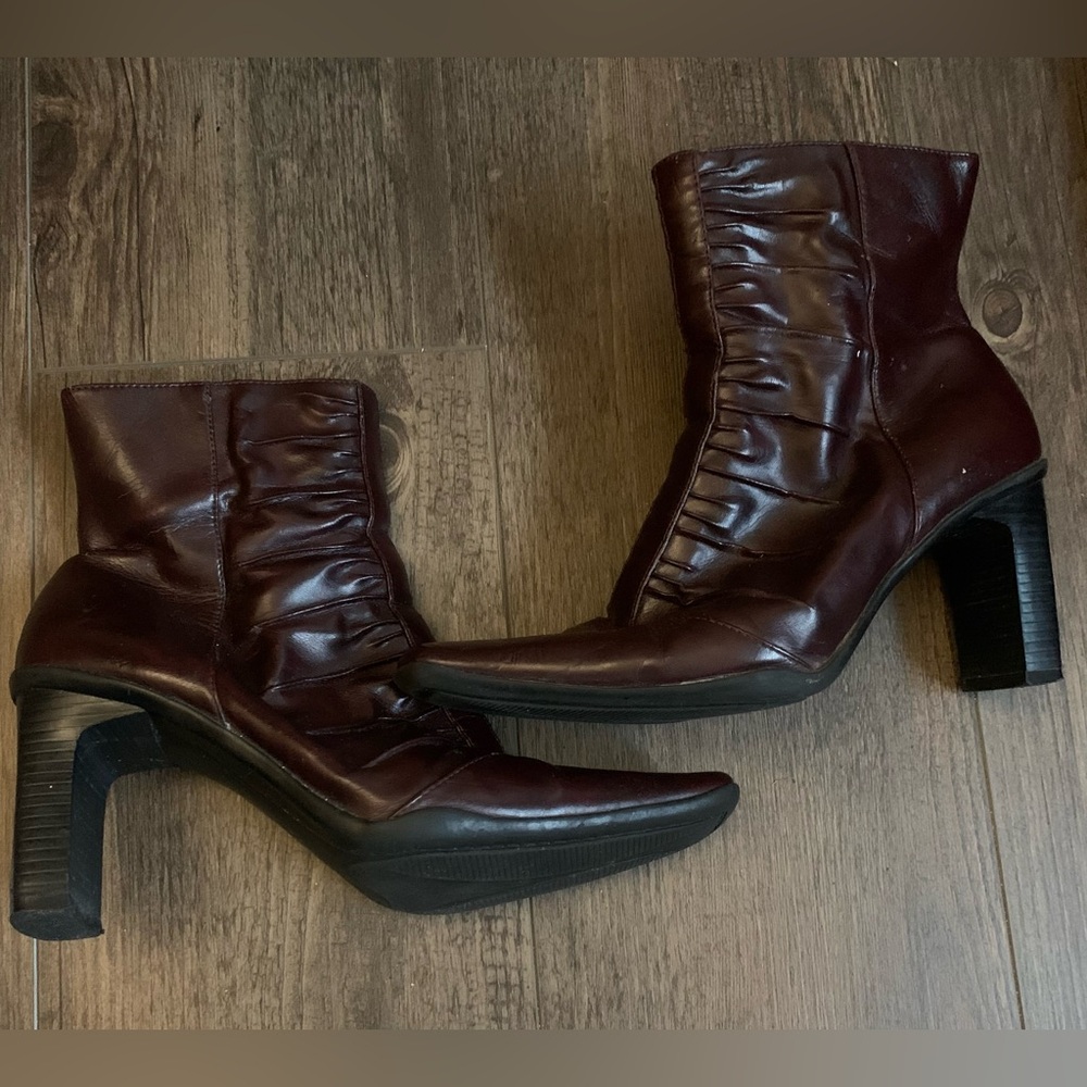 Burgundy Faux Leather JESSICA 3” Heeled Boots - Size 7